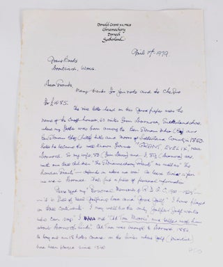 Item #10919 Hand written and signed letter by Donald Grant regarding his book. Personal Memories...