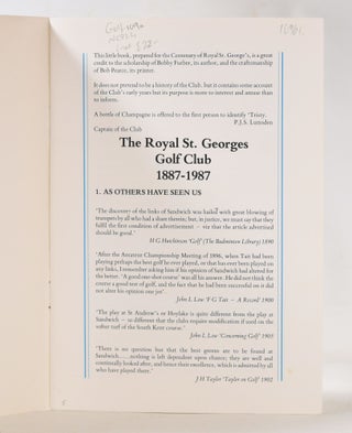 The Royal St. Georges Golf Club 1887-1987