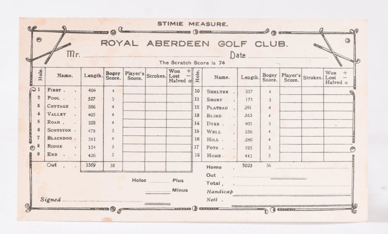 Item #11068 Royal Aberdeen Golf Club. Scorecard.