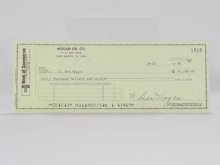 Item #6159 Ben Hogan Oil Co. autographed cheque. Ben Hogan
