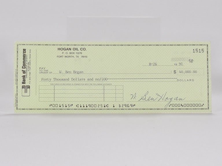 Item #6159 Ben Hogan Oil Co. autographed cheque. Ben Hogan.