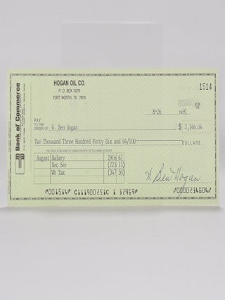 Ben Hogan Oil Co. autographed cheque