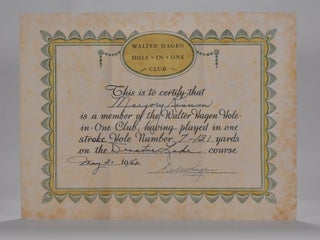 Item #6566 Hole in One Certificate. Walter Hagen