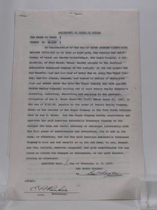 Item #6567 Signed Contract. Signed twice!! Ben Hogan