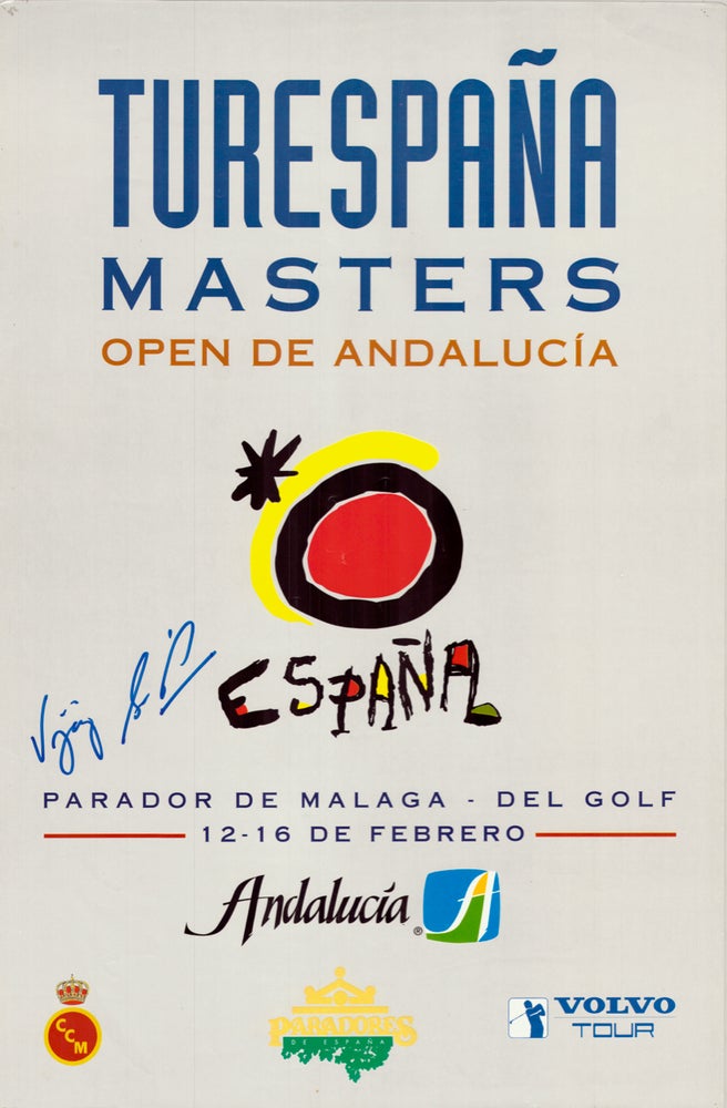 Item #6968 Turespania Masters signed by winner Vijay Singh. Poster.