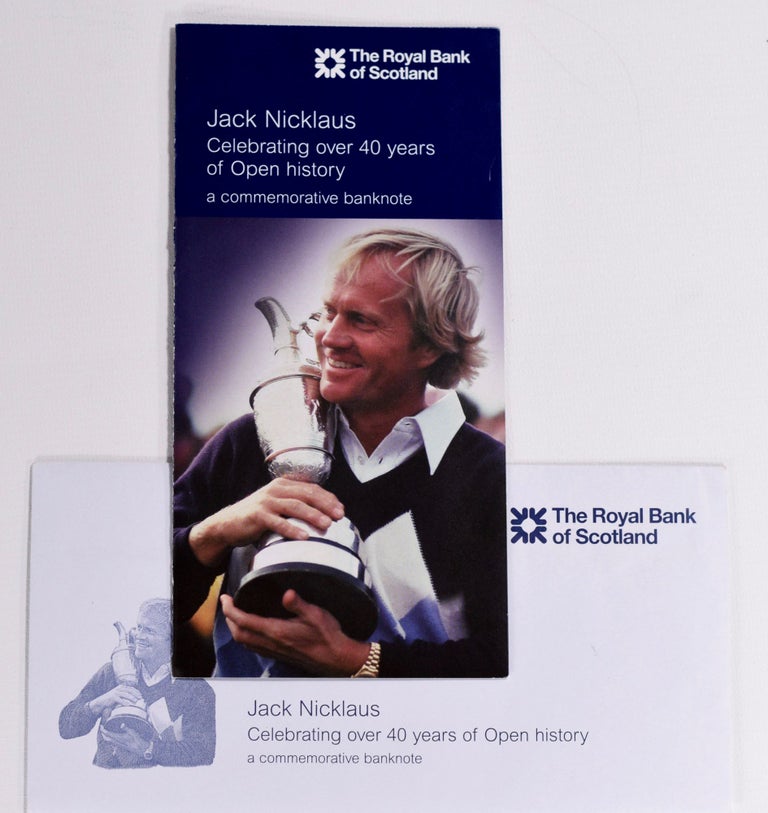 Item #8410 Jack Nicklaus £5.00 note and commerative holder/envelope. Royal Bank of Scotland.