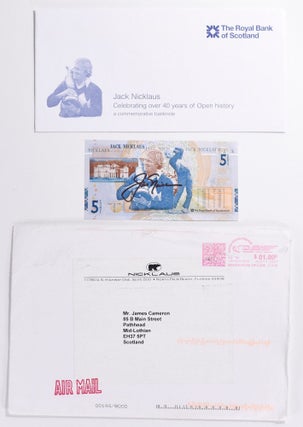 Item #8590 Jack Nicklaus £5.00 note and commerative holder/envelope. Royal Bank of Scotland