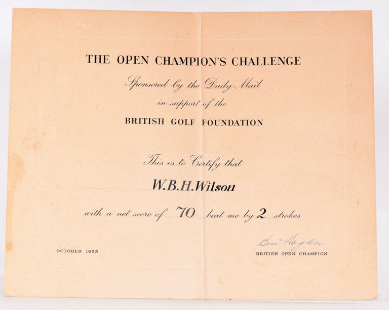 Item #9123 I Beat "Ben Hogan" certificate "Carnoustie 1953" Ben Hogan.